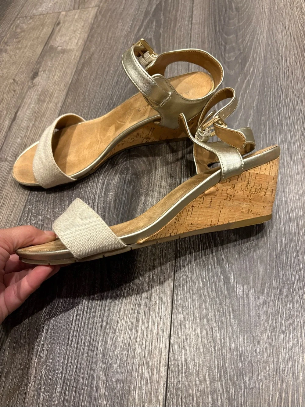 Aerosoles Wedge Sandals - Metallic Gold and Natural Beige